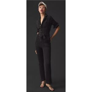 Paige Women's‎ Black Button Front Mayslie Straight Ankle Jumpsuit Size 2